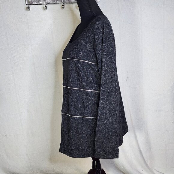 Lane Bryant Grey Black Exposed Faux Zipper LS Cotton Metallic Nylon Top Sz 18/20 - Picture 10 of 16